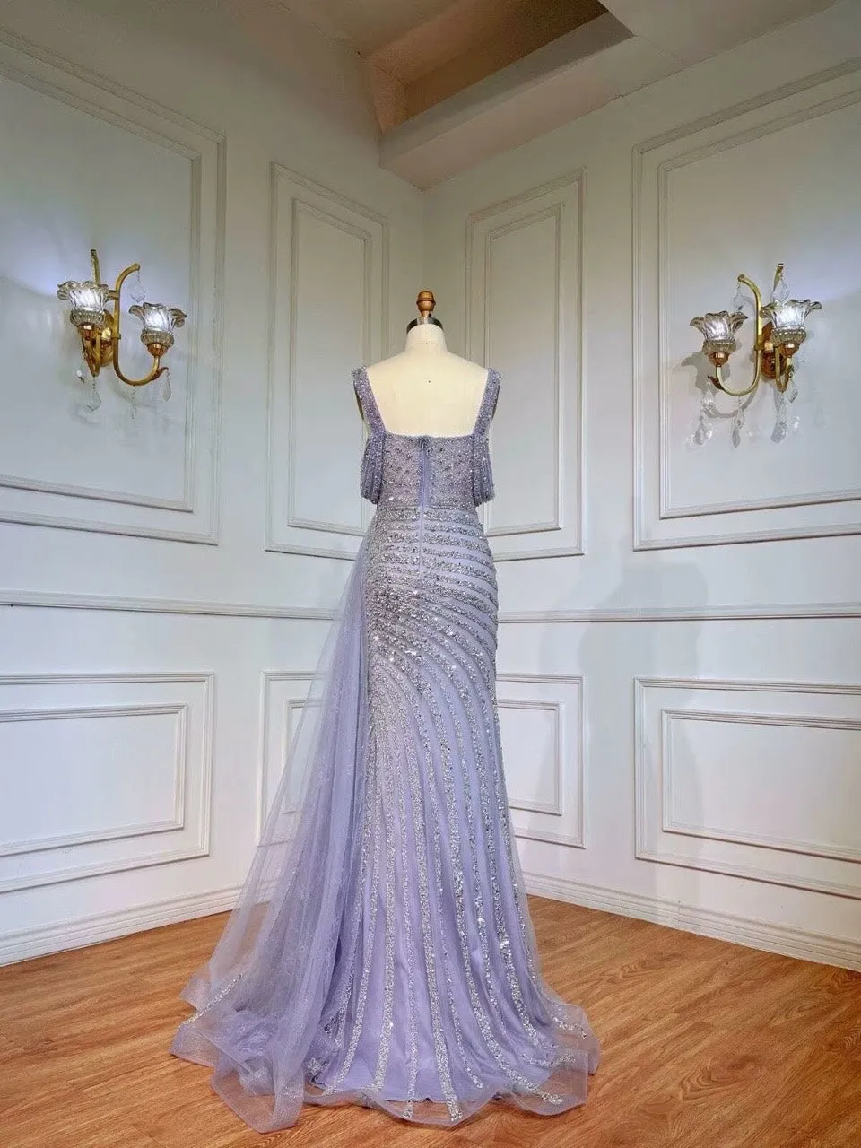 Elegant Beaded Mermaid Evening Party Dress Gown