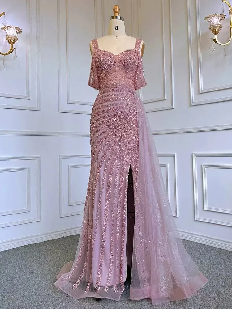 Elegant Beaded Mermaid Evening Party Dress Gown