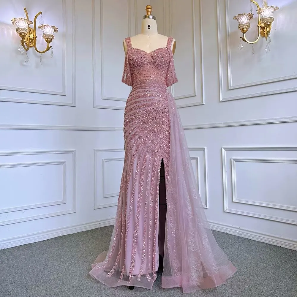 Elegant Beaded Mermaid Evening Party Dress Gown