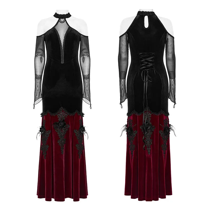 Exquisite Collar Eye-Catching Sexy Off Shoulder Design And Deep V-Neck Goth Gorgeous Women's Dress