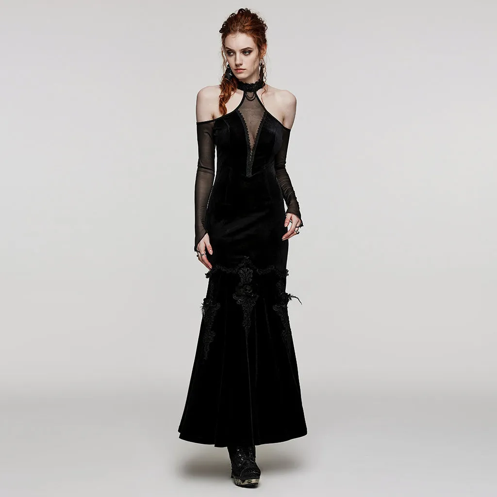 Exquisite Collar Eye-Catching Sexy Off Shoulder Design And Deep V-Neck Goth Gorgeous Women's Dress