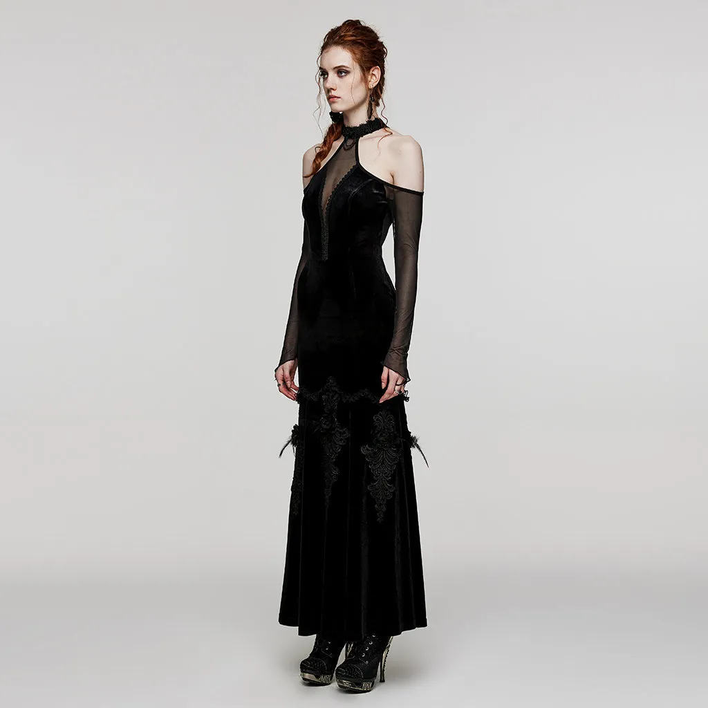 Exquisite Collar Eye-Catching Sexy Off Shoulder Design And Deep V-Neck Goth Gorgeous Women's Dress