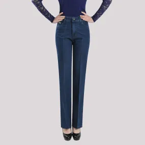 Fall Winter Women's Trousers Stretch Straight Leg Slim High Waisted Jeans