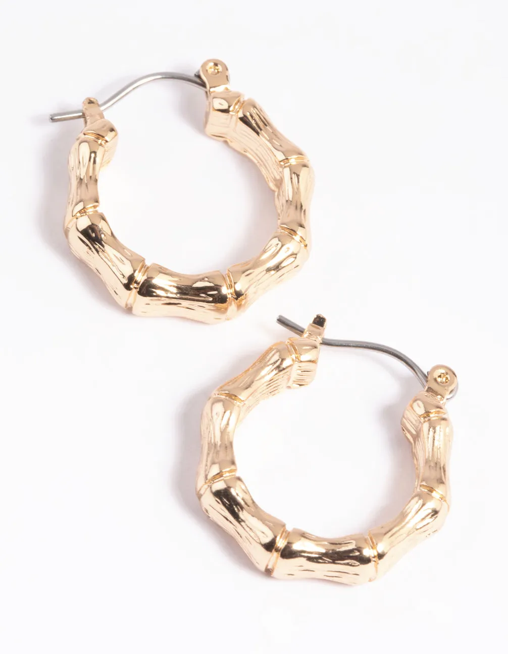 Gold Bamboo Huggie Hoop Earrings