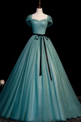 Green Tulle Long Senior Prom Dress, A-Line Formal Evening Dress