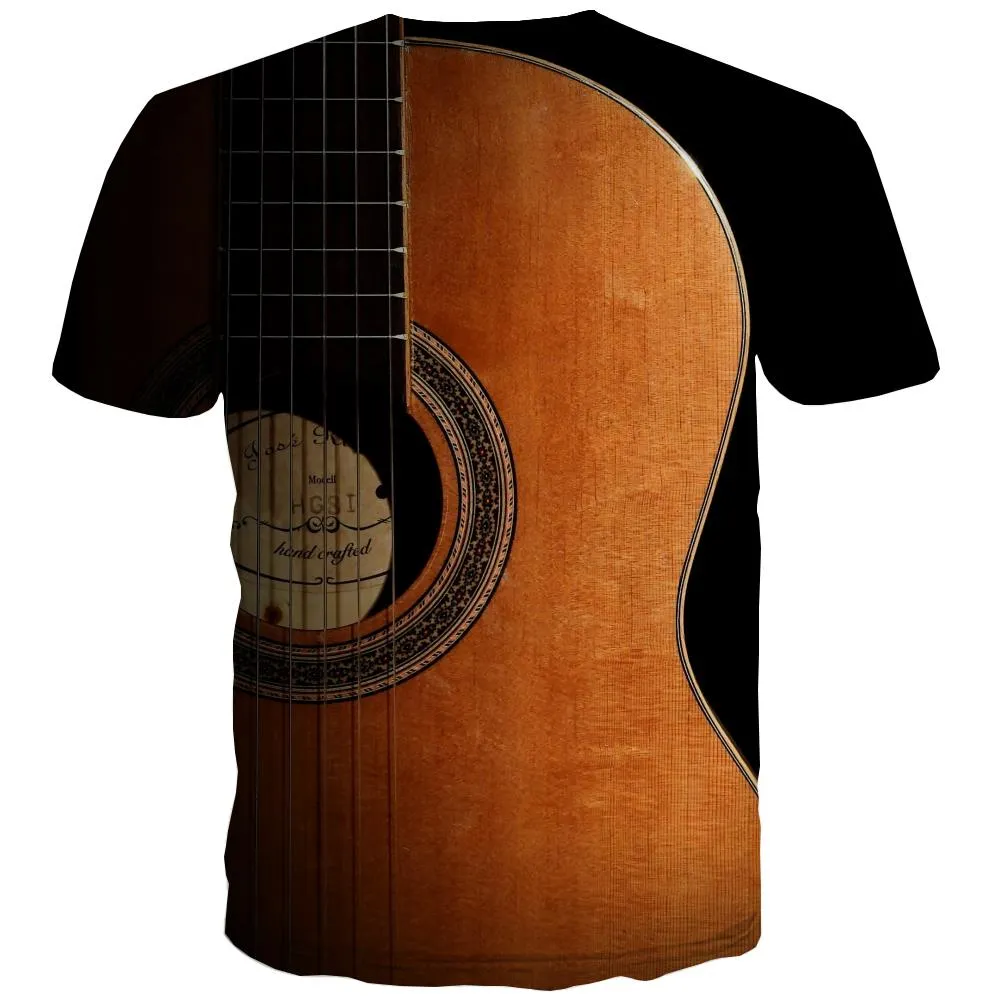 Guitar T-shirt Men Music Tshirts Casual Wooden Tshirts Novelty Metal T-shirts 3d