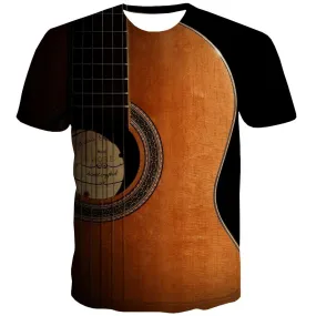 Guitar T-shirt Men Music Tshirts Casual Wooden Tshirts Novelty Metal T-shirts 3d