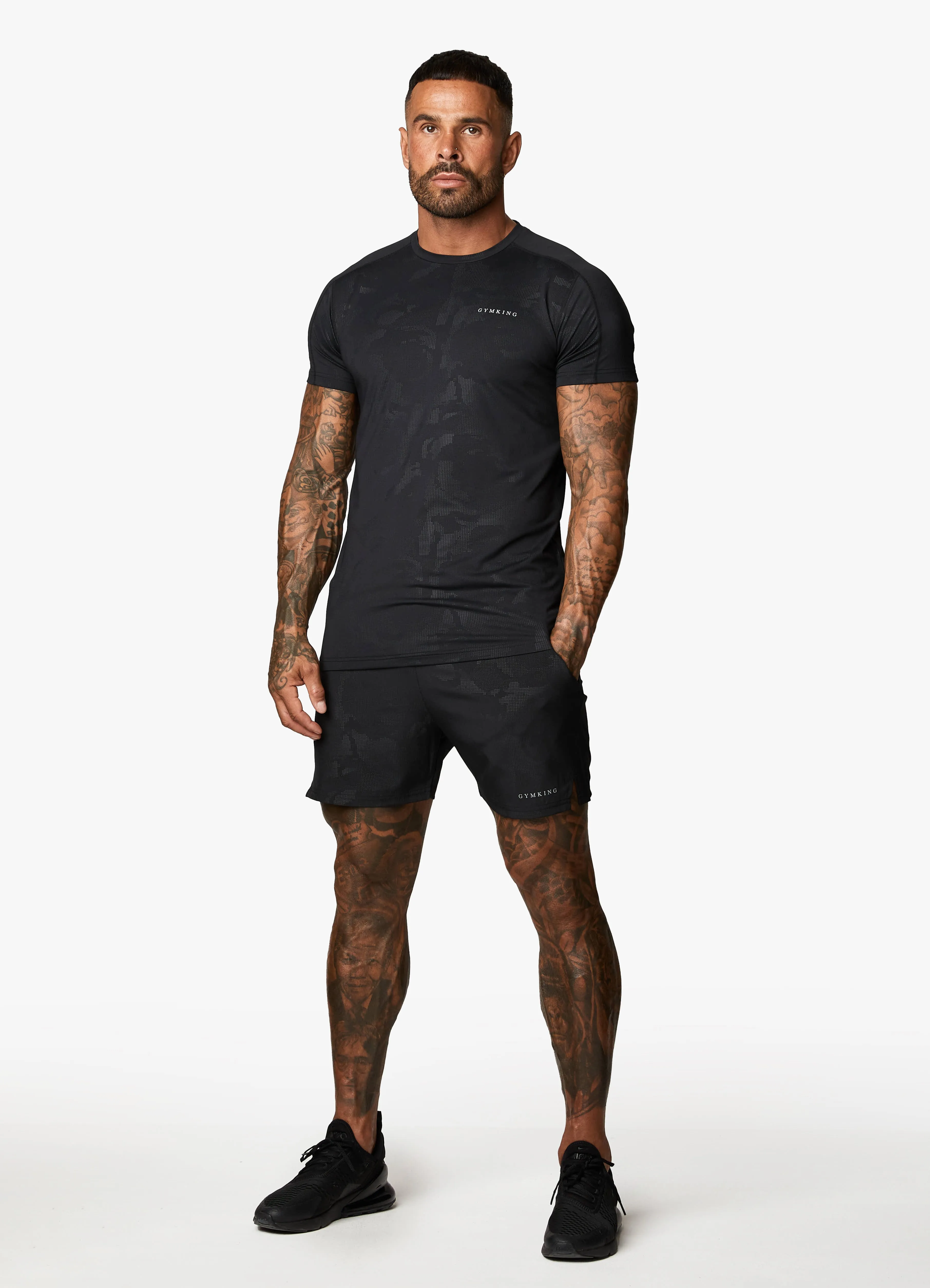 Gym King Debossed Camo SS Tee - Black