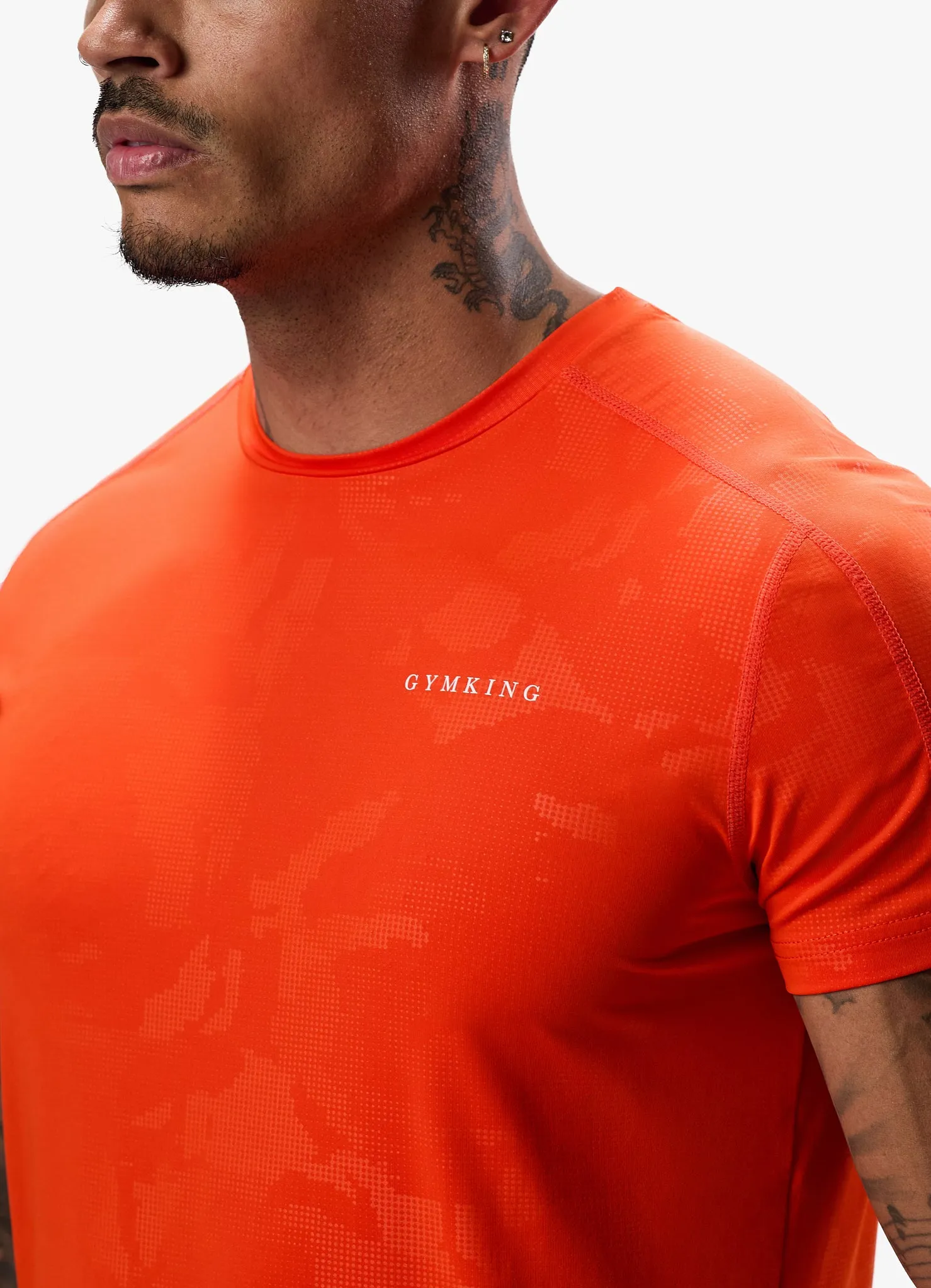 Gym King Debossed Camo Tee - Flame Orange