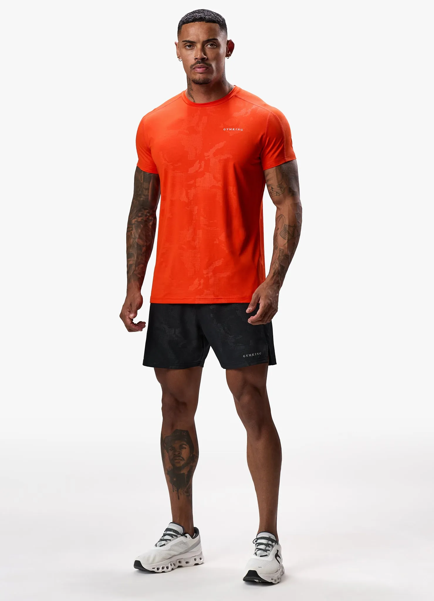 Gym King Debossed Camo Tee - Flame Orange