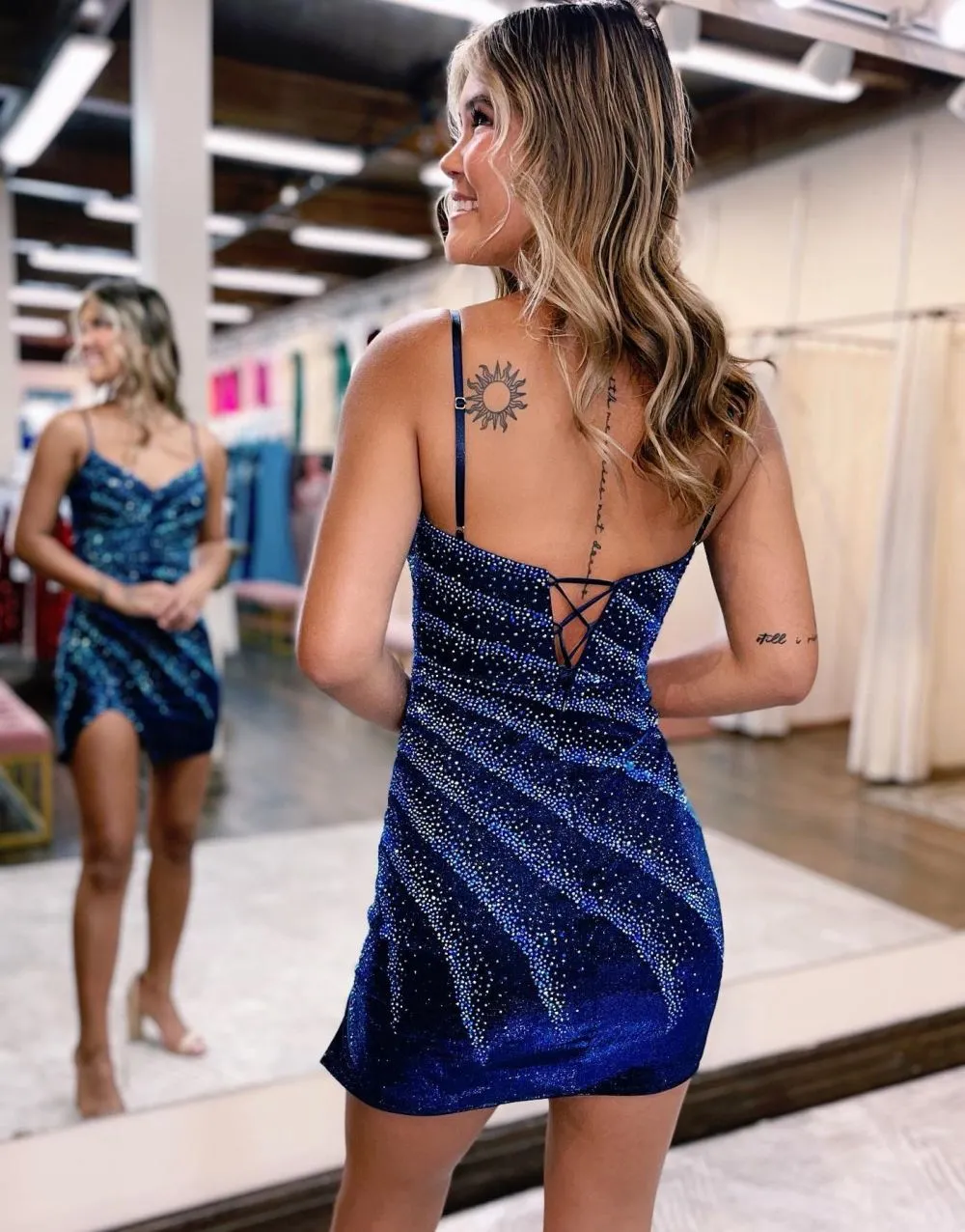 Hannah | Bodycon Spaghetti Straps Glitter Homecoming Party Dress