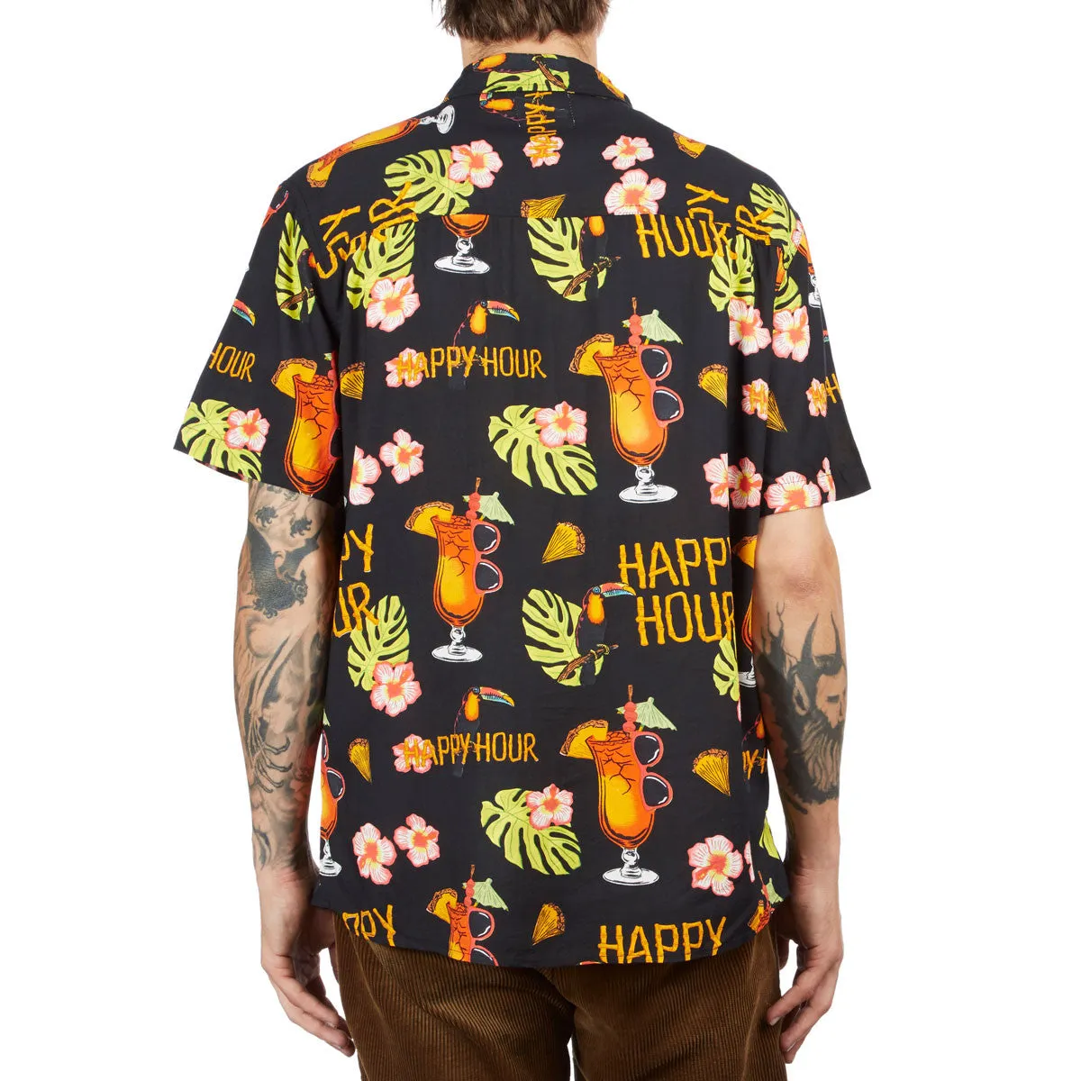 HAPPY HOUR S/S BUTTON UP SHIRT BLACK - TIKI ROOM