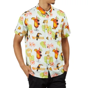 HAPPY HOUR S/S BUTTON UP SHIRT BLUE - TIKI ROOM