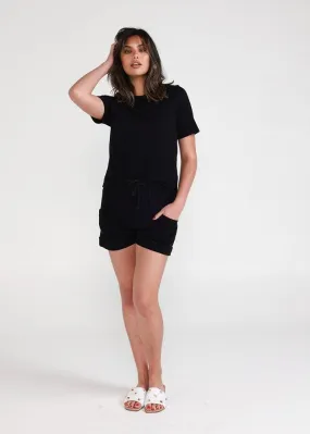 Hill Ribbed Bamboo Round Neck T-Shirt - Black