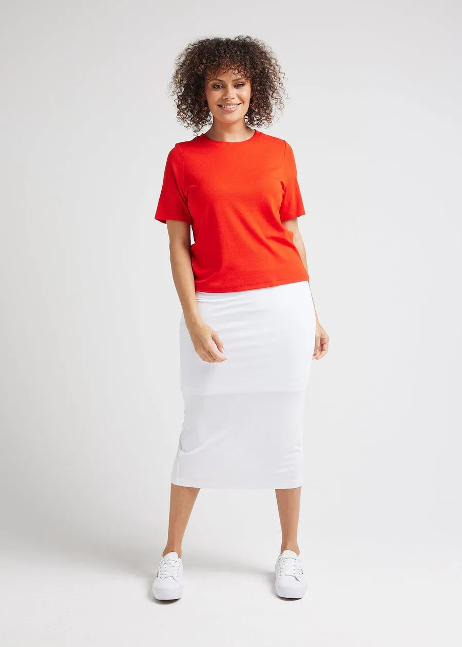 Hill Ribbed Bamboo Round Neck T-Shirt - Fiery Red