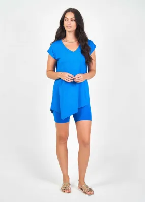 Holiday Asymmetrical Bamboo V-Neck T-Shirt - Cobalt