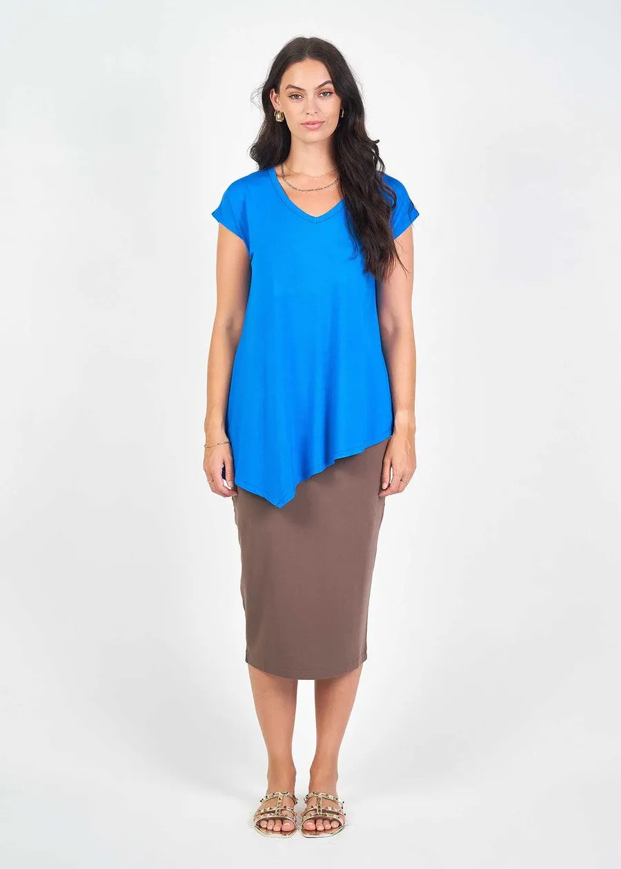 Holiday Asymmetrical Bamboo V-Neck T-Shirt - Cobalt