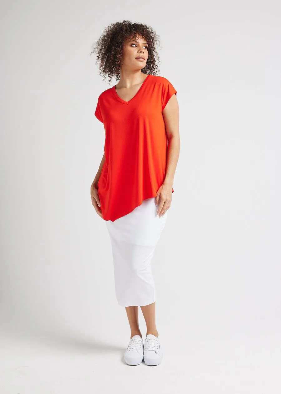 Holiday Asymmetrical Bamboo V-Neck T-Shirt - Fiery Red