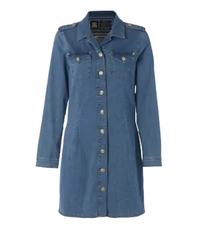 Holland Cooper Light Indigo Wash Denim Shirt Dress with pockets UK 16