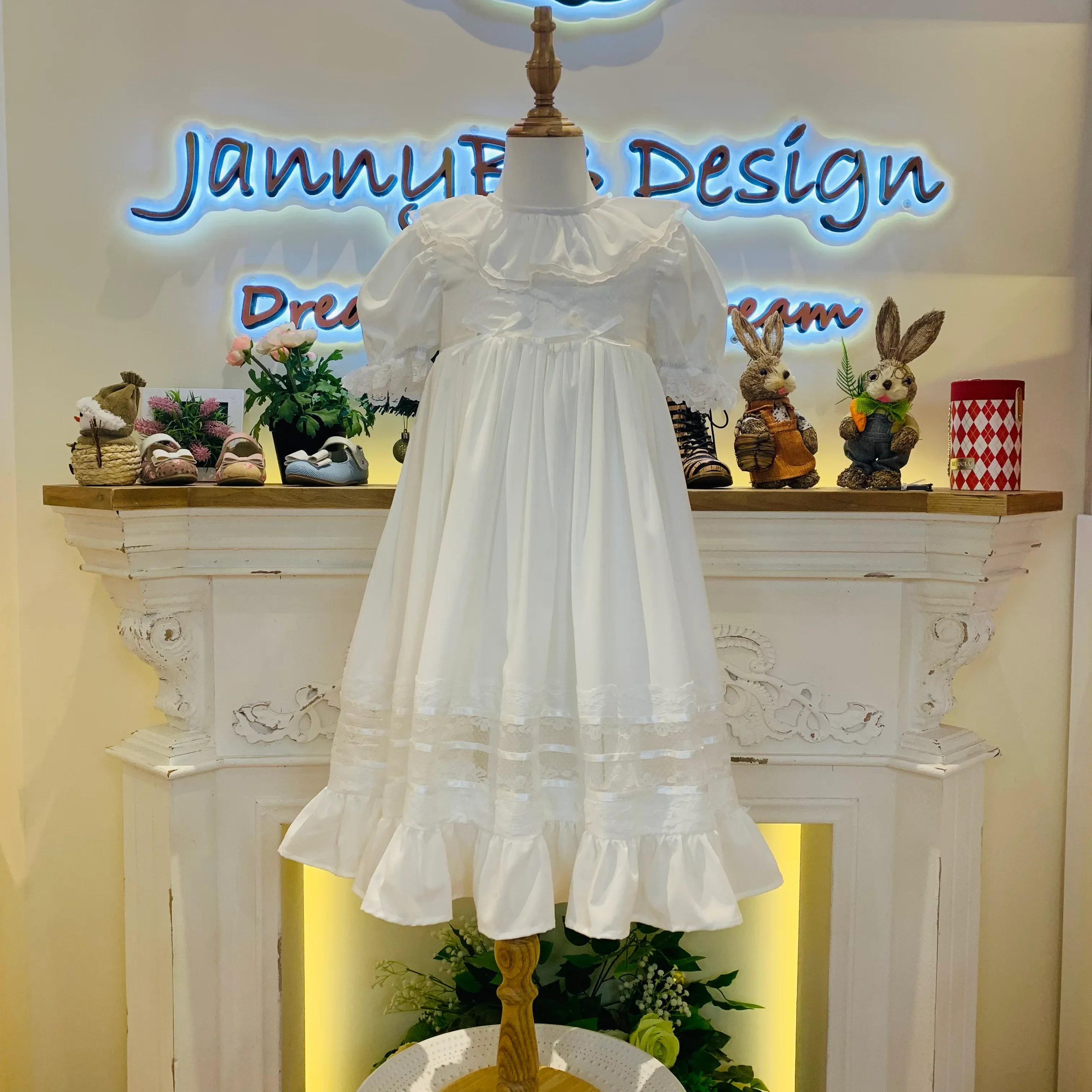 JannyBB White Elegant Heirloom Vintage Dress