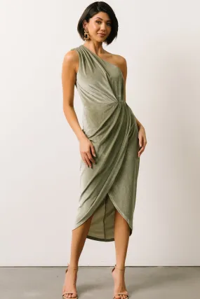 Kourtney Velvet One Shoulder Midi Dress | Sage