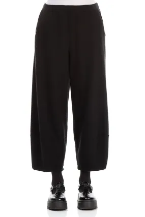 Loose Black Rib Cotton Wool Trousers