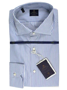 Luigi Borrelli Dress Shirt White Navy Stripes 44 - 17 1/2 ROYAL COLLECTION - SALE