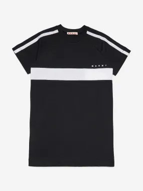 MARNI Girls Striped Logo T-Shirt Dress in Black