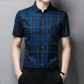 Men's business casual short sleeved shirt Men's plaid shirt