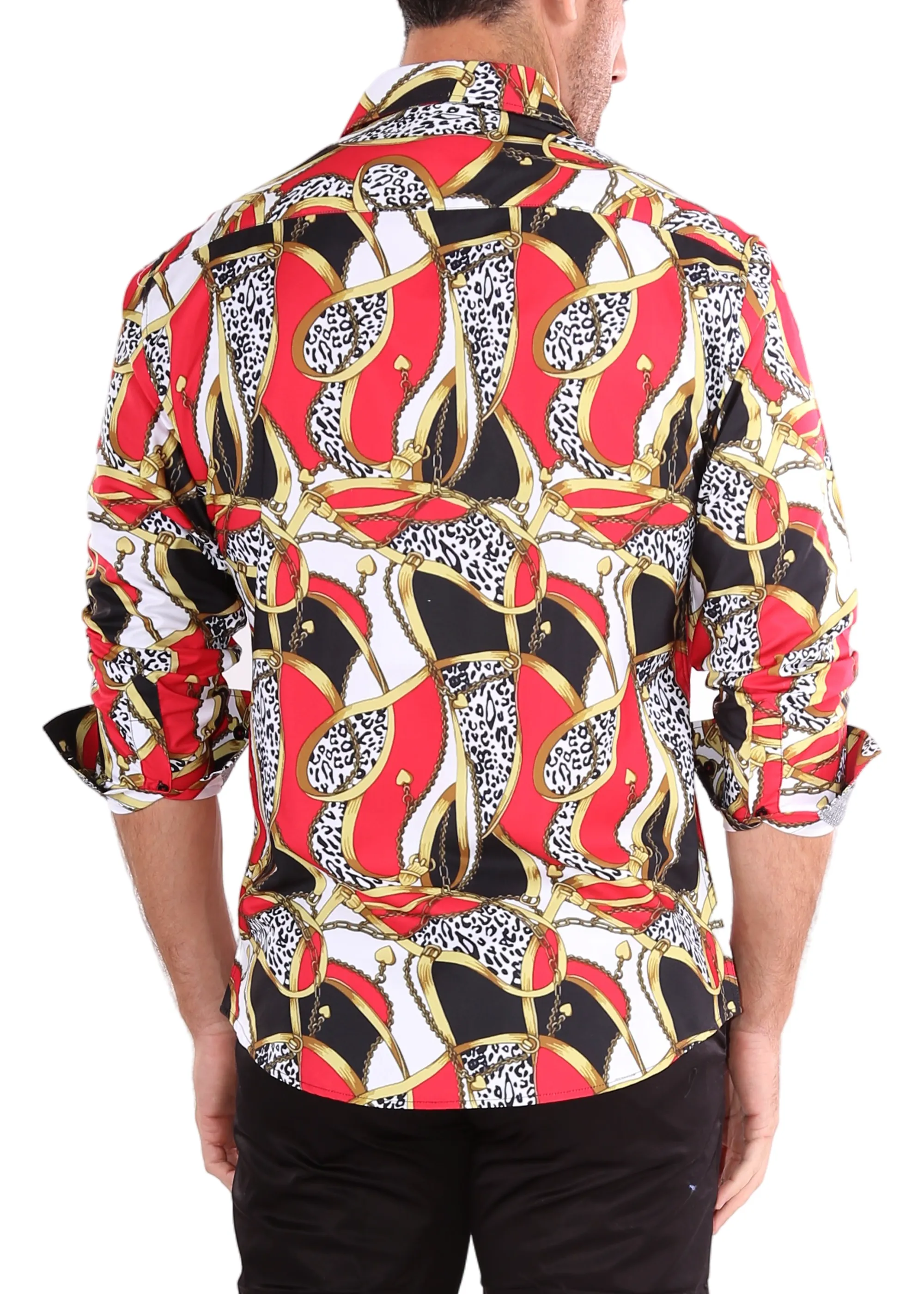 Men's Dali Inspired Red Button Up Long Sleeve Dress Shirt