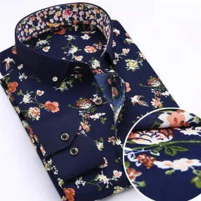 Men's Dress Shirts, Casual Shirts, Navy Blue Floral Shirt