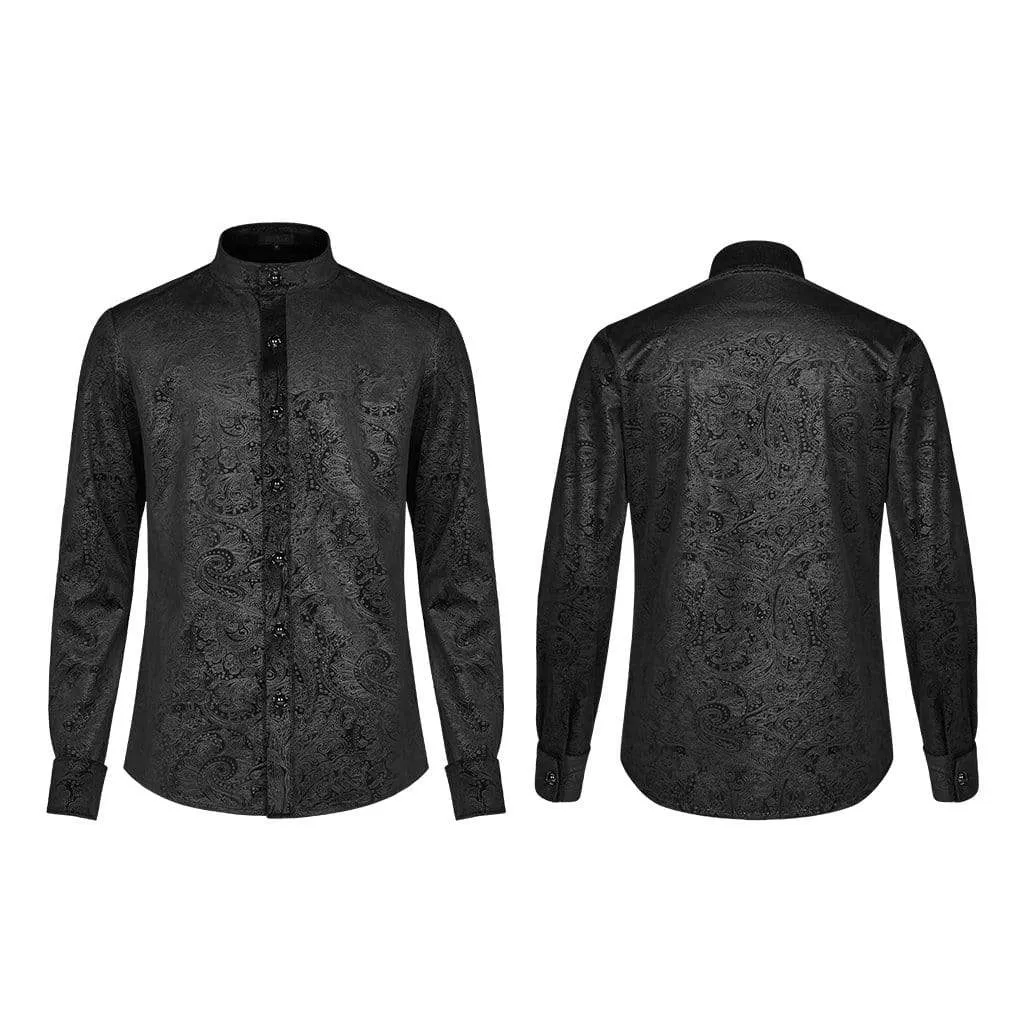 Men's Goth Stand Collar Floral Shirt