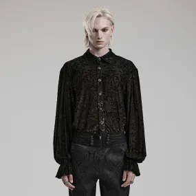 Men's Gothic Dark Gold Printed Flare Sleeved Shirt