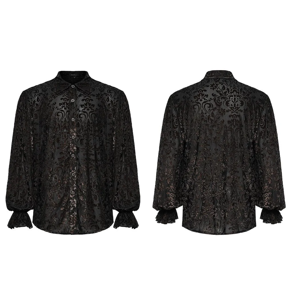 Men's Gothic Dark Gold Printed Flare Sleeved Shirt