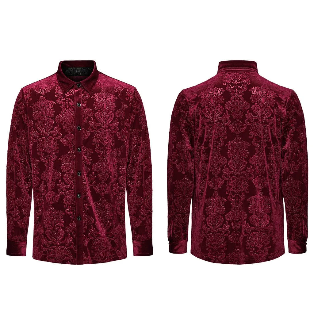 Men's Gothic Embossed Velvet Shirt Red