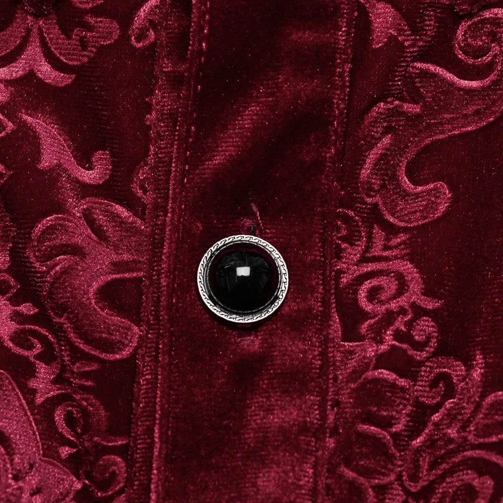 Men's Gothic Embossed Velvet Shirt Red