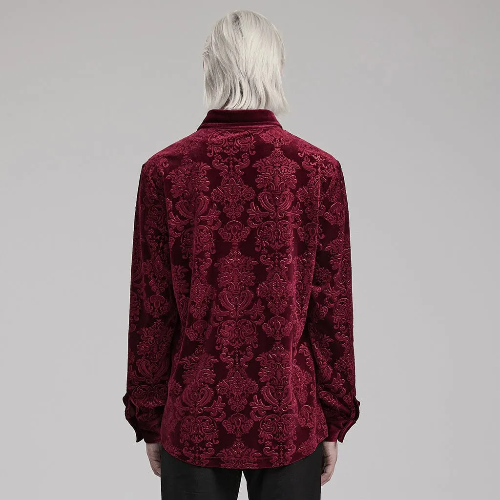 Men's Gothic Embossed Velvet Shirt Red