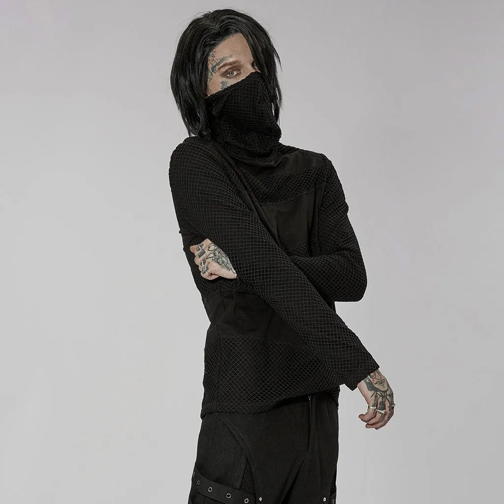 Men's Gothic Mesh Splice Masked Shirt