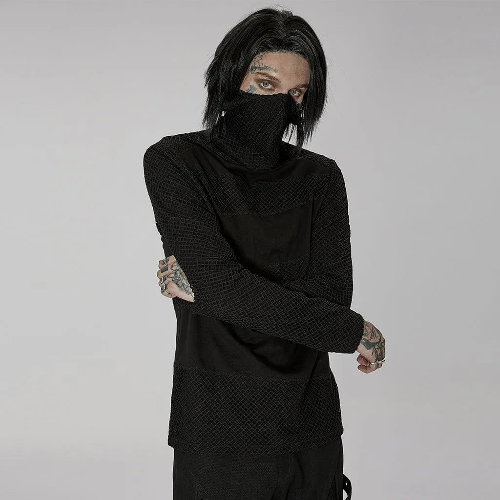 Men's Gothic Mesh Splice Masked Shirt