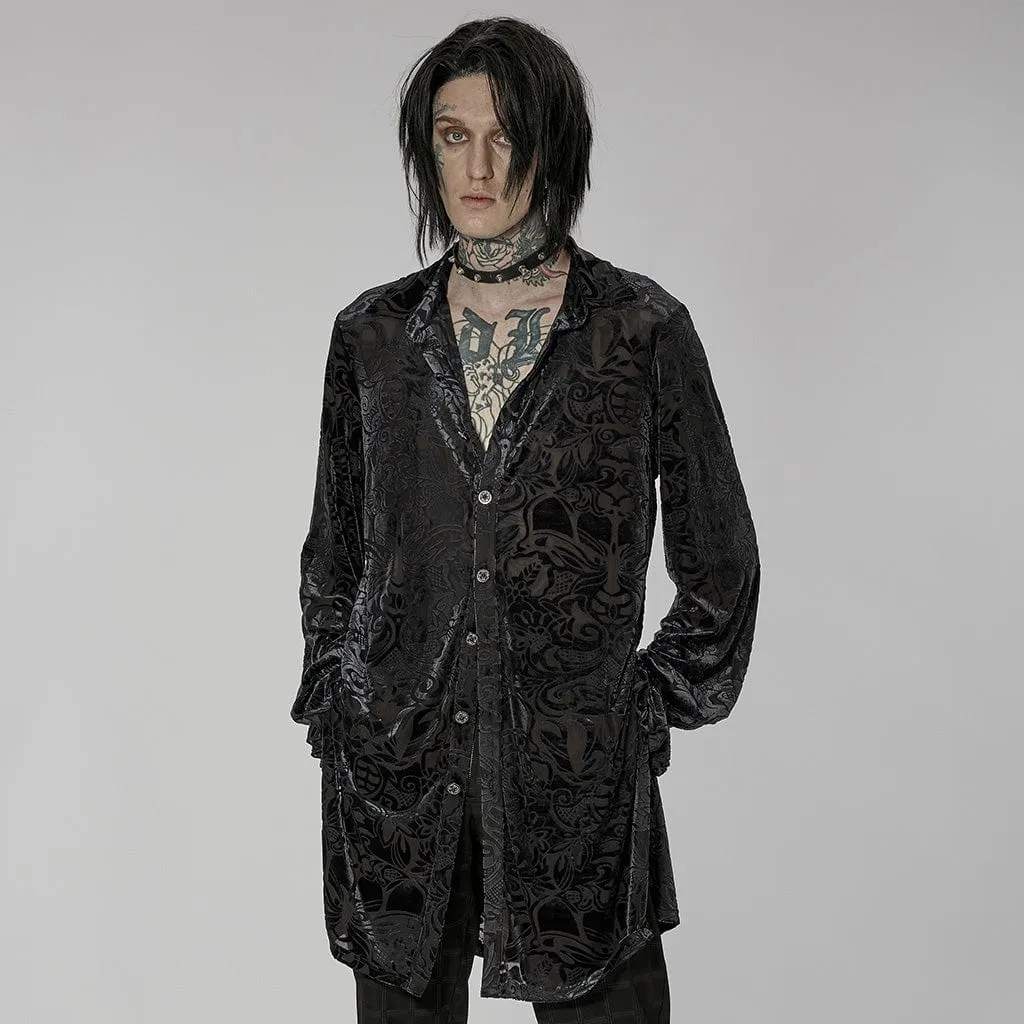 Men's Gothic Puff Sleeved Velvet Long Shirt