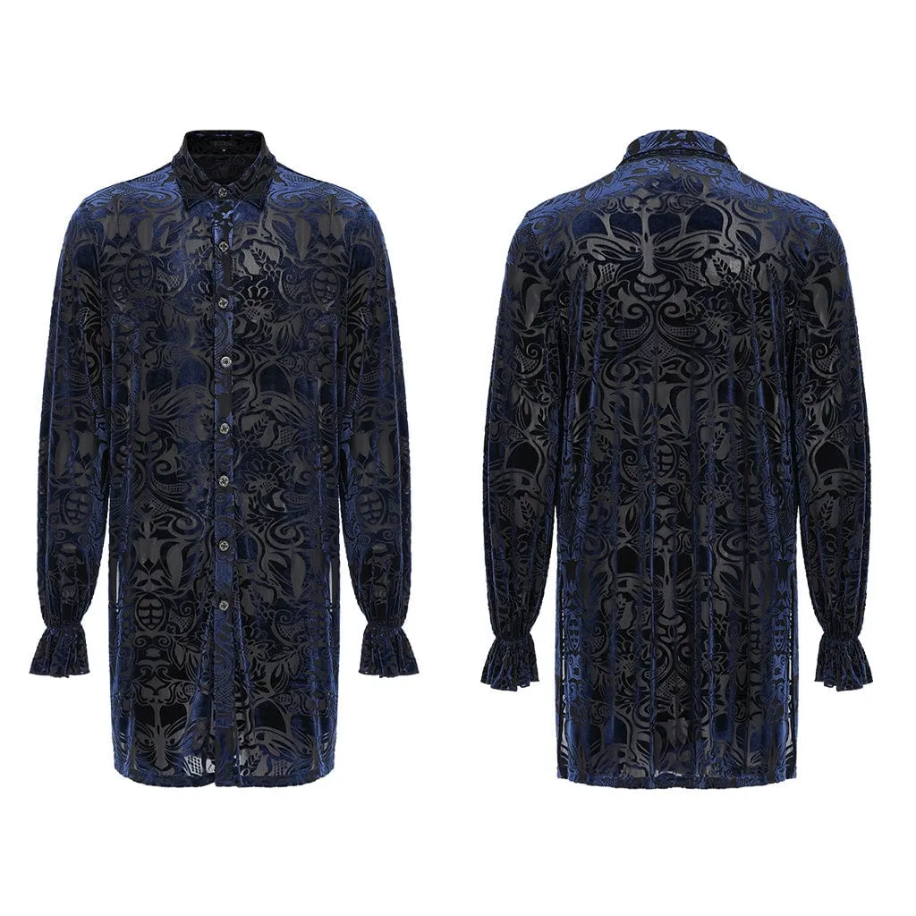 Men's Gothic Puff Sleeved Velvet Long Shirt