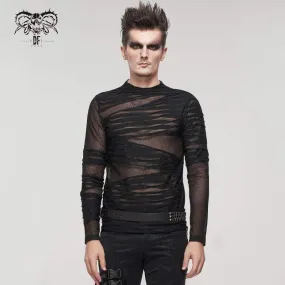 Men's Gothic Ruched Sheer Mesh Shirt