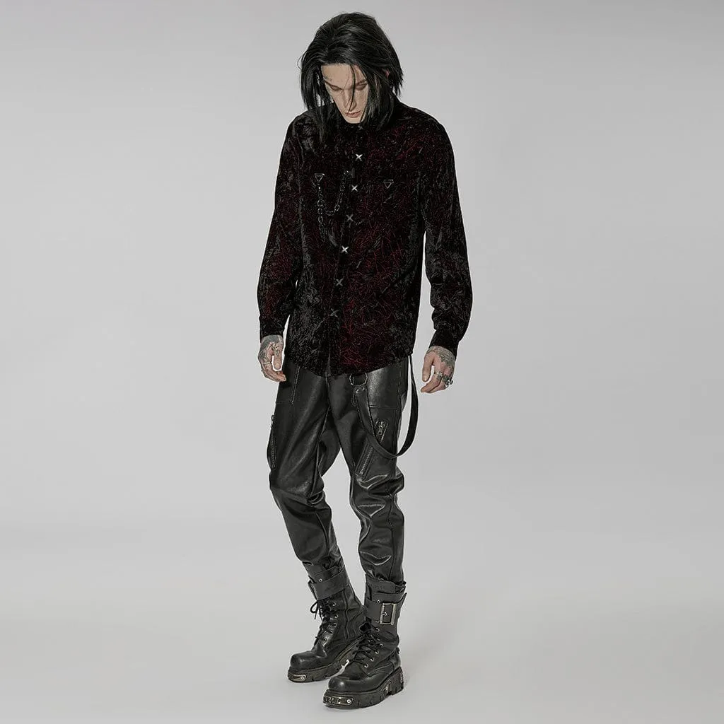 Men's Gothic Velvet Shirt with Plastic Chain