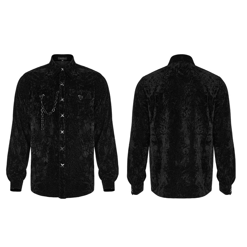 Men's Gothic Velvet Shirt with Plastic Chain