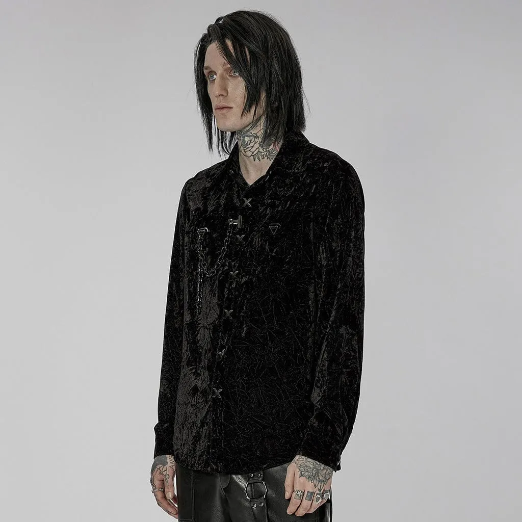 Men's Gothic Velvet Shirt with Plastic Chain