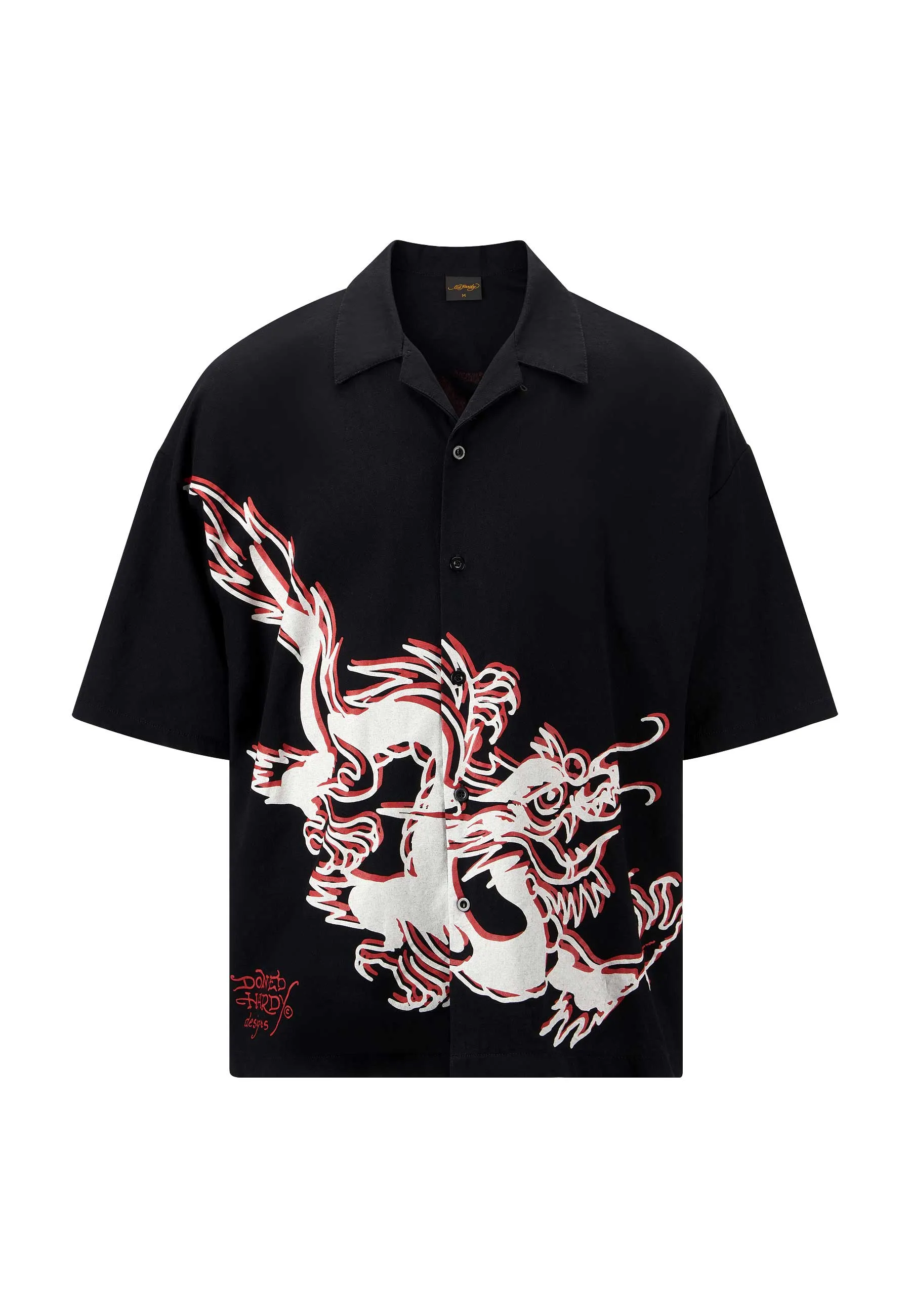 Mens Offset Dragon Camp Short Sleeve Shirt - Black