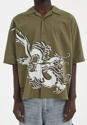 Mens Offset Dragon Camp Short Sleeve Shirt - Green