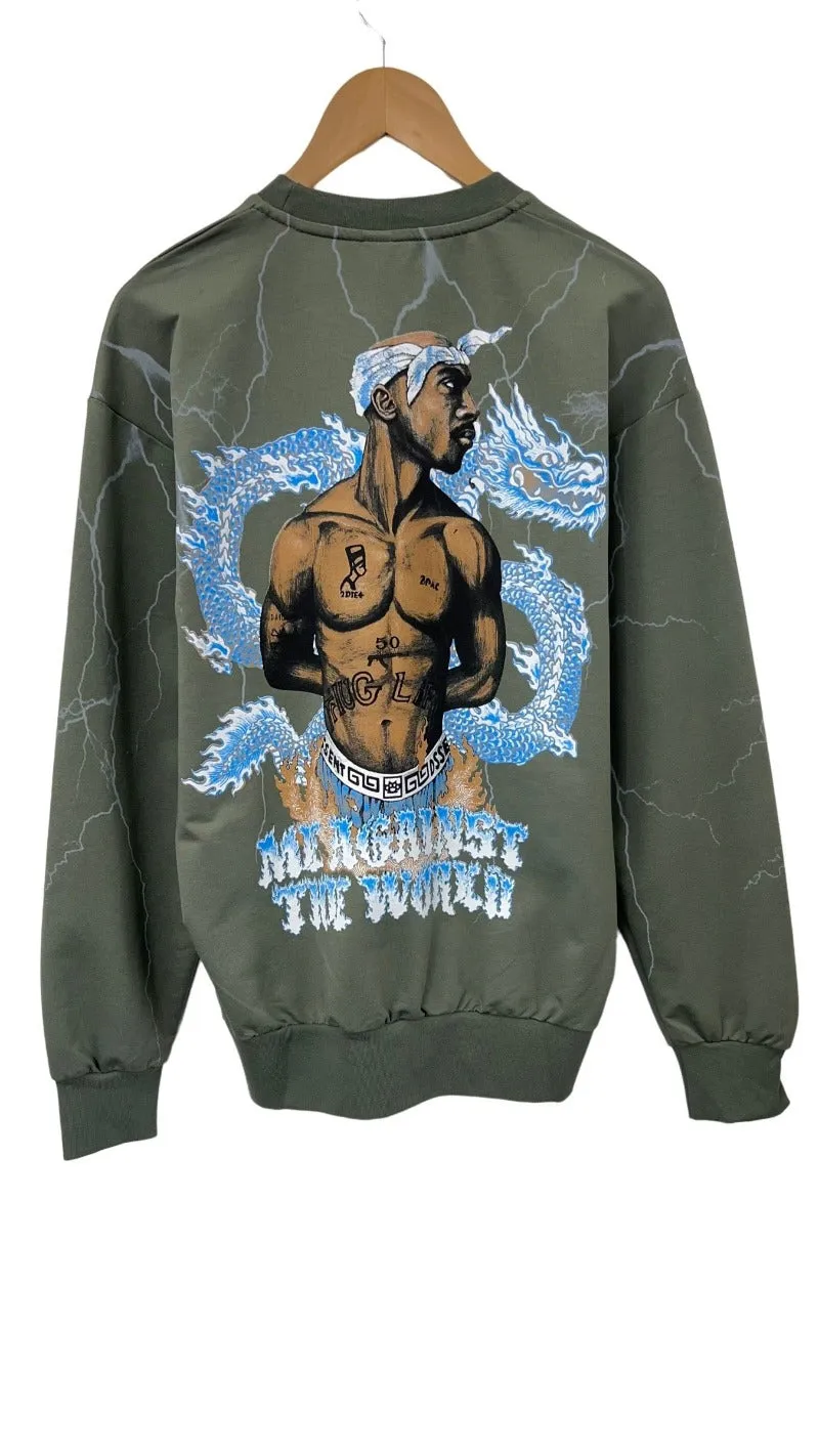 Men's Olive Green 2pac Graphic Long Sleeves Sweatshirt