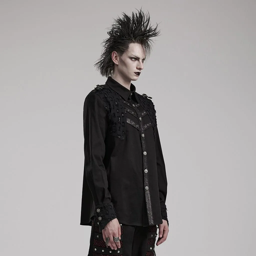 Men's Punk Cutout Splice Shirt