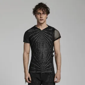 Men's Punk Halo Printed Mesh T-shirt with Hood